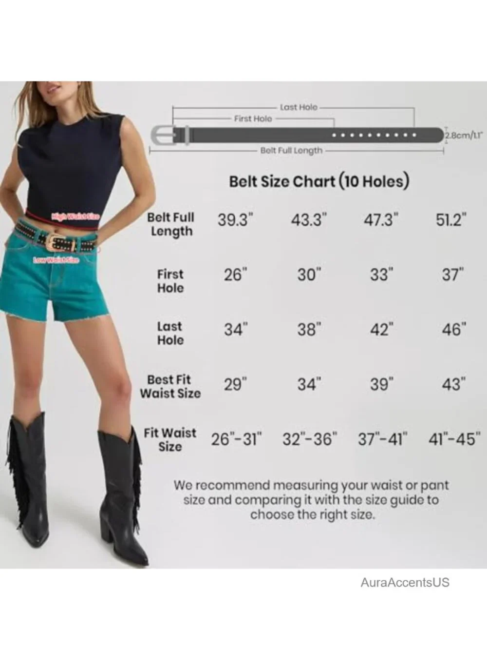 Women PU Leather Studded Western Belt Gold Buckle Punk Waist Belt for Jeans
